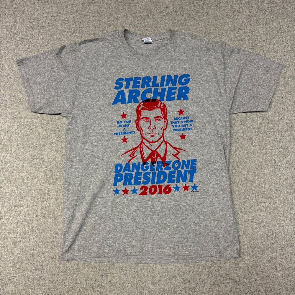 Jerzees Archer Sterling Archer Dangerzone President 2016 Large Gray Graphic Tee